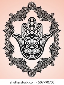 Ornate amulet Hamsa Hand of Fatima. Ethnic amulet