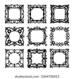 Ornate antique frame collection. Vector design elements set.