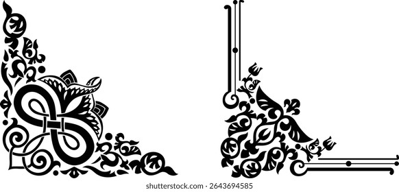 Ornate Arabic corner design element, perfect for adding a decorative touch to your projects. This image features a striking silhouette design, perfect for creating a bold visual impact.