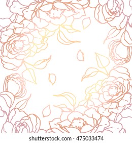 Ornate background, hand drawn flower. Peonies. Outline vector illustration. Colorful drawing isolated on white. Design for for fabrics, textiles, paper, wallpaper, web  and adult coloring book.