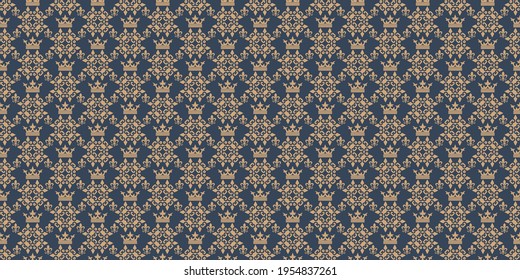 Ornate background pattern in royal style on a blue background, wallpaper. Seamless pattern, texture for your design. Vector graphics