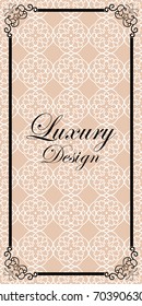 Ornate background, vintage ornamental pattern, label, for packaging and design of luxury products. Made with black frame isolated on colored background. Vector illustration.
