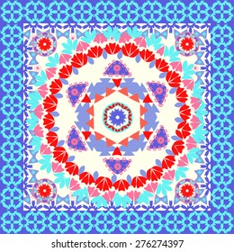 Ornate Bandana with geometric pattern background vintage style illustration