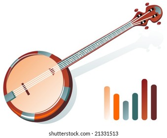 Ornate banjo isolated on a white background with strips.