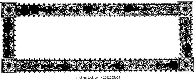 Ornate-Banner haben ein altes Muster-Design in ihren sehr großen Breiten-Rändern, Vintage-Linien-Zeichnung oder Gravur-Illustration.
