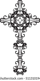 Ornate baroque black cross on white