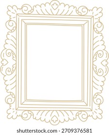 Marco de cuadro barroco adornado con scrollwork y borde decorativo, arte de línea limpia Borde decorativo rococó con motivo de curlicue y espacio vacío, contorno nítido. Ilustración vectorial de dibujos animados