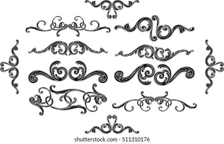 Ornate baroque splendid design set is on white