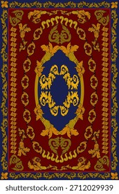 Ein verziertes Dekormuster im Barockstil mit aufwändigen goldenen Blättern, Scrollmotiven und symmetrischen Ornamentformen.
