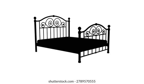 ornate bed frame silhouette black white background