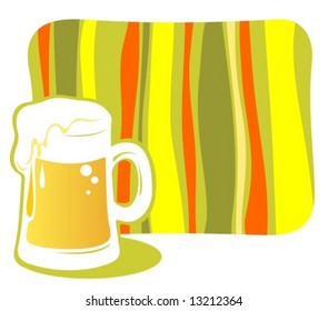 Ornate beer mug and striped frame on a white background.