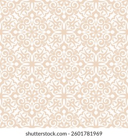 Ornate Beige Damask Pattern with Elegant Floral and Baroque Details.  Vector illustration