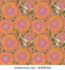 Ornate beige and pink pattern for design. Vector seamless texture in Eastern style. Luxury multicolored wallpaper. Ornament for invitations, birthday, greeting cards, web pages.