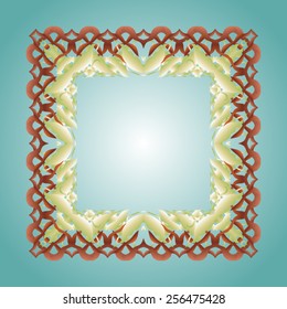 Ornate beige-yellow-red square frame.