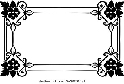 Ornate black floral border frame with decorative corner elements perfect for elegant designs