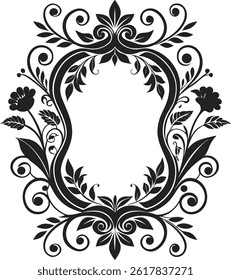 ornate black floral rectangular frame with symmetric