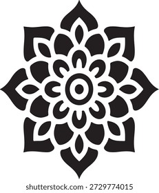 Patrón de flor de Vector de silueta de mandala negro adornado