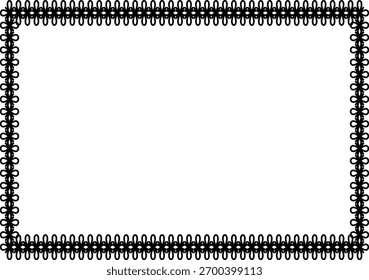 Uma borda retangular preta ornamentada com um motivo decorativo repetido em um fundo branco.