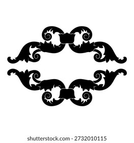 Ornate Black Scrollwork and Foliage Accent, Vintage Baroque Design Element, Elegant Flourishes, Decorative Corner Motif, Classic Wedding Accent