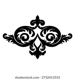 Ornate Black Scrollwork and Foliate Design, Vintage Decorative Element, Baroque Swirls, Elegant Ornament, Classic Border Motif, Damask Style