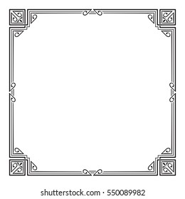 Ornate Black Square Frame, Corners. Art Nouveau Style.