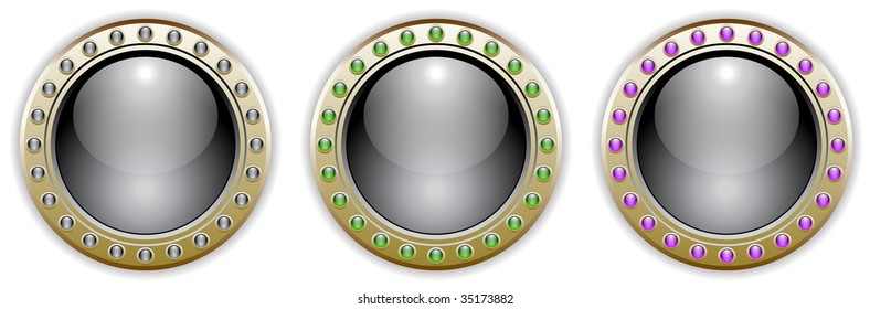 Ornate Black Vector Glossy Button Set with 3 Color Combinations of the Outer Ring Elements. See my color and design variations on this theme.