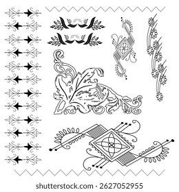 Ornate Black and White Decorative Elements Set