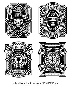 Ornate black and white emblem graphic design set