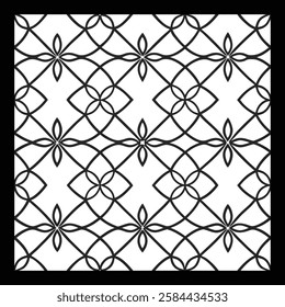 Ornate Black and White Floral Vector Pattern | Decorative Geometric Tile for Textile, Fashion, Interior and Carpet | Timeless Digital Art with Classic Aesthetic and Luxurious Vintage-Inspired Texture.