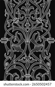 Ornate black and white lace pattern with intricate decorative details on a dark background. The free printable design features elaborate swirls, floral motifs, and delicate linework.