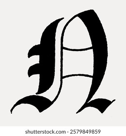 Ornate blackletter 'A' with bold, intricate curves. Gothic style, decorative 'A' in blackletter. Elegant, historical 'A' with blackletter design. Vintage black font isolated on white, vector.