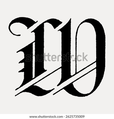 Ornate blackletter 'W' in a bold, gothic style. Blackletter 'W' features intricate details, gothic elements, and a classic, bold design. Vintage font isolated vector.