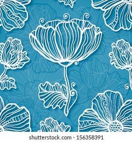 Ornate blue cutout paper floral vector background