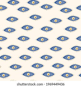 Ornate blue eye hand drawn seamless pattern background