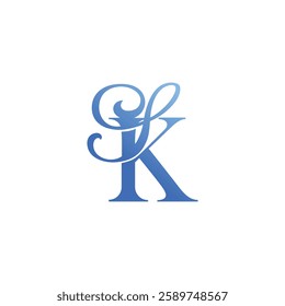 Ornate blue monogram merging letters S and K in a refined, swirling script, perfect for elegant branding or personal identity.