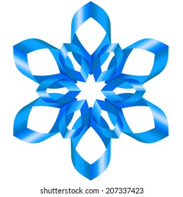 Ornate blue ribbons with a flower on a white background