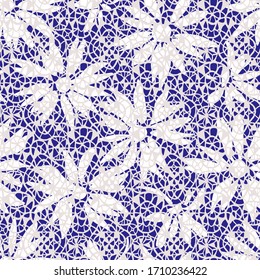 Patrón ininterrumpido botánico. Diáceas silvestres mezcladas con fondo de textura de rejilla de encaje ornamentado. Flores praderas en flor. Diseño plano. Bueno para textiles, tela, revestimiento, envoltura.