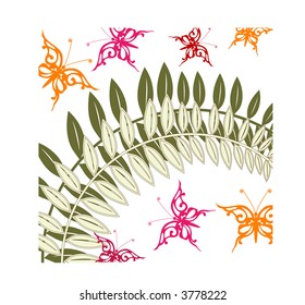 ornate butterflies and leaves vector