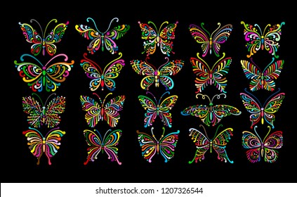 Ornate butterfly collection for your design