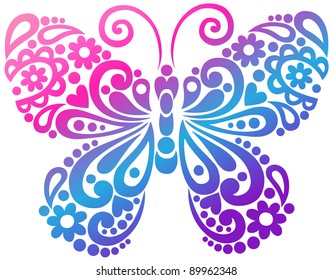 Ornate Butterfly Swirly Silhouette Tattoo Vector Illustration Design Element