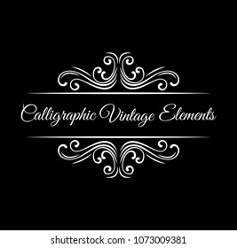 Ornate calligraphic vintage element, Divider, Page decoration. Swirly line, scroll filigree element. Vector illustration