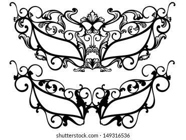 ornate carnival masks vector outline - black over white