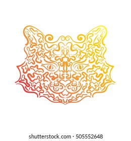 Ornate cat ornament. Vector illustration. This illustration can be used as a greeting card or as a print on T-shirts and bags.