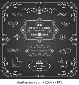 Ornate chalkboard frames and scroll elements for weddings, anniversaries, engagements, save the date announcements, thank you notes or any special occasion.