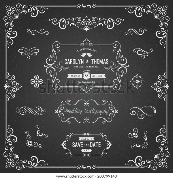 Ornate chalkboard frames and scroll\
elements for weddings, anniversaries, engagements, save the date\
announcements, thank you notes or any special\
occasion.