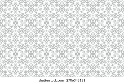 Patrón sin costuras a cuadros adornado. Fondo gris floral y geométrico para diseño de interiores, Fondo de pantalla, azulejos, tela. Mezcla de estética tradicional y moderna. 