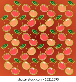 Ornate cherry pattern isolated on a red background.