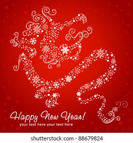 Ornate chinese New Year of stylized Dragon card made of snowflakes. Vector illustration