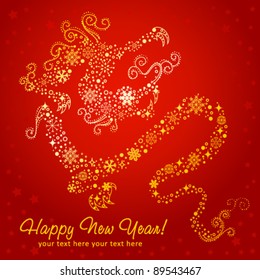 Ornate chinese New Year of stylized Dragon card made of snowflakes. Vector illustration