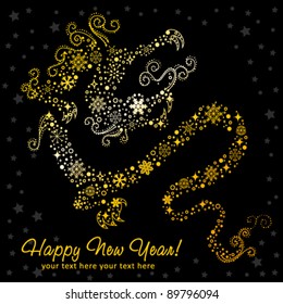 Ornate chinese New Year of stylized Dragon card made of snowflakes. Vector illustration
